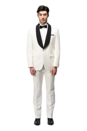 2-piece of White Shawl Black Collar Tuxedo