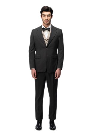 Dark Grey Flat Collar with Brown Vest Suit