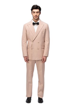 Peach Closure Collar Double Breasted Suit