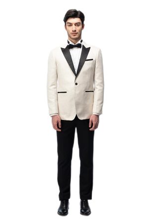 2-piece of Cream Shimmer Closure Collar Tuxedo