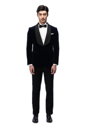 2-piece of Dark Blue Velvet Shawl Collar Tuxedo