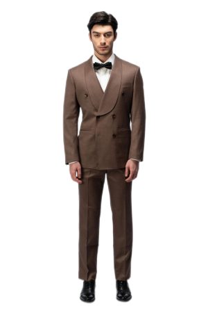 Dark Brown Shawl Collar Double Breasted Suit