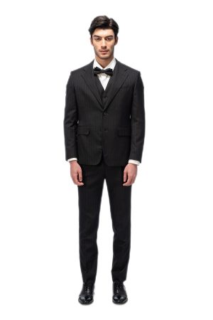 Black Striped Flat Collar Suit