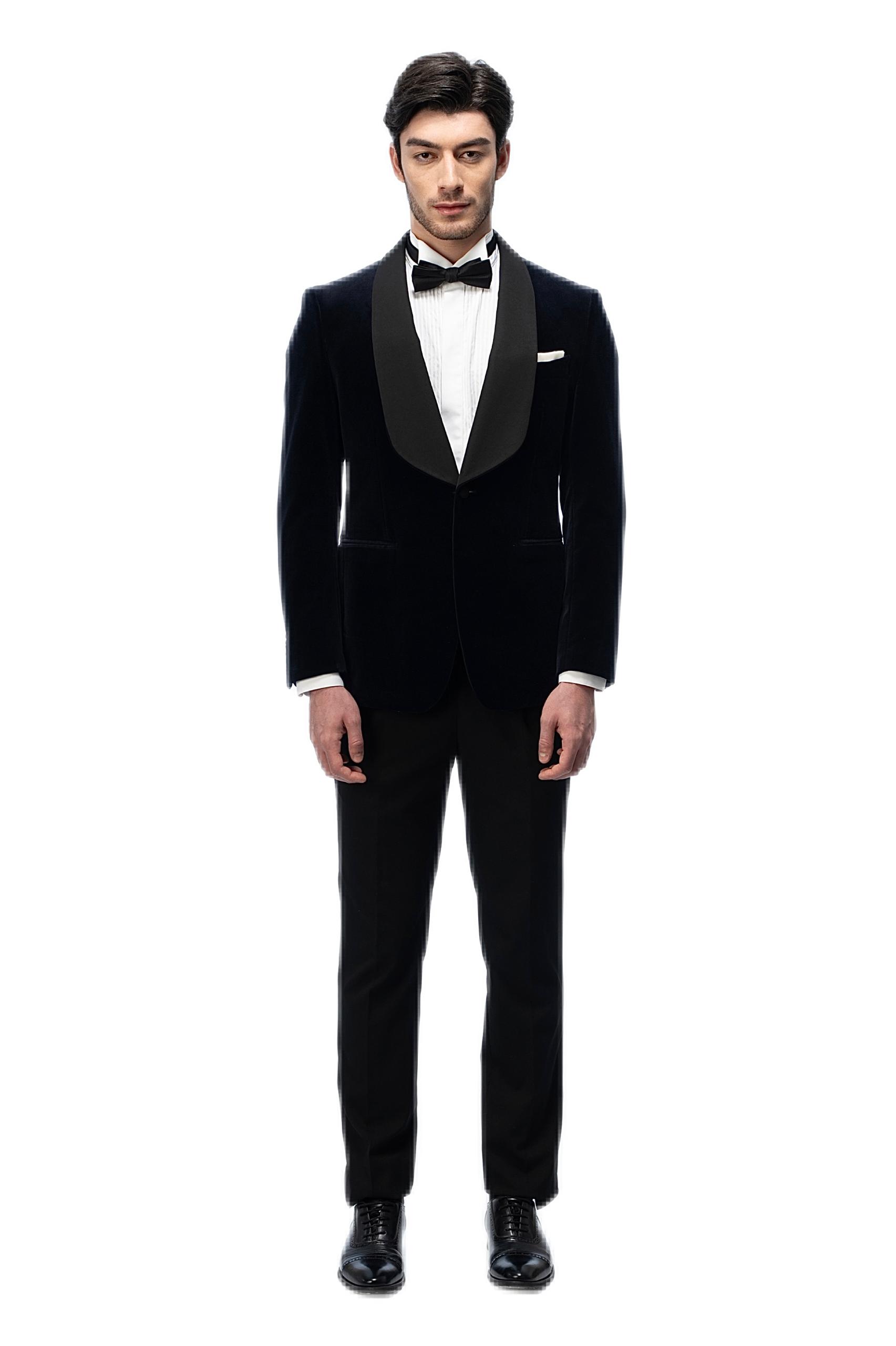 2-piece of Dark Blue Velvet Shawl Collar Tuxedo