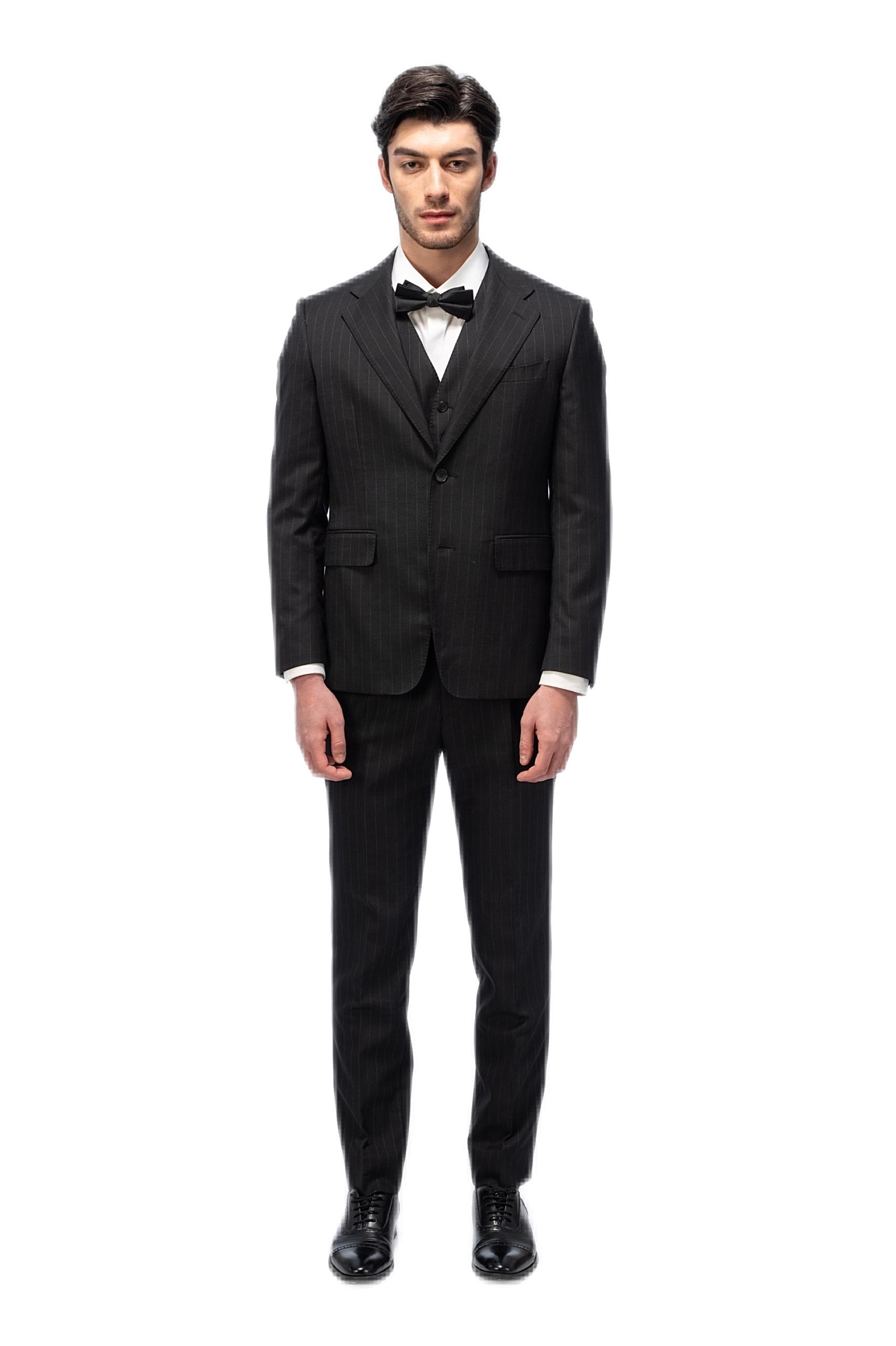 Black Striped Flat Collar Suit