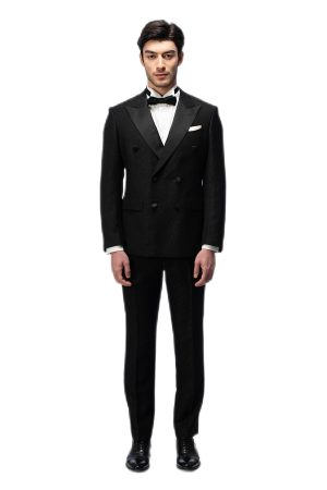 2-piece of Classic Black Closure Collar Brocade Double Breasted  Tuxedo