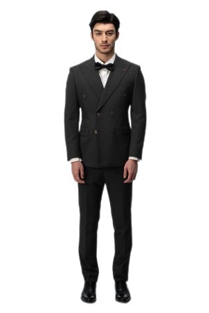Dark Grey Closure Collar Double Breasted Suit