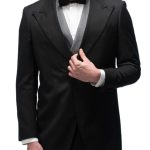 Black Closure Collar Tailcoat with Grey Waistcoat