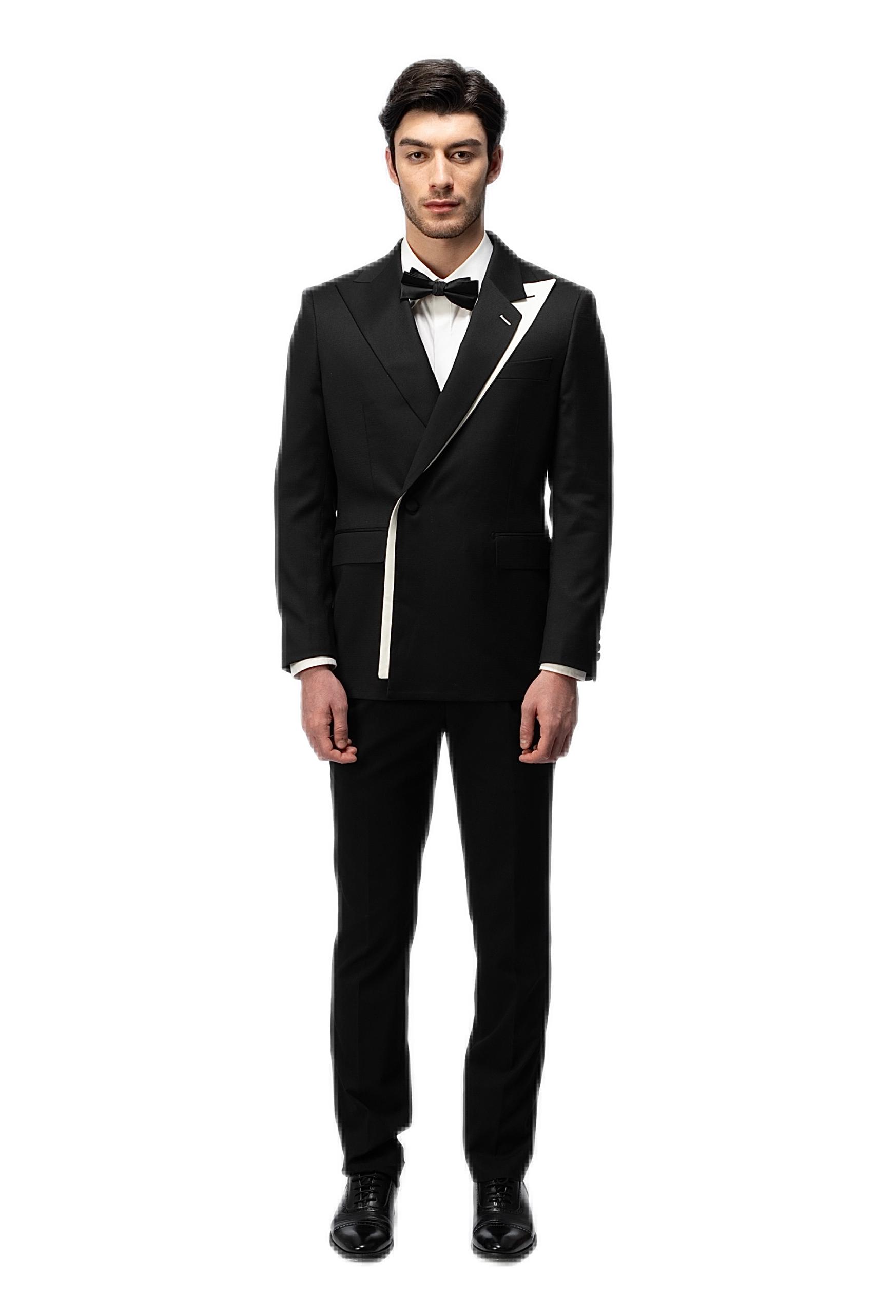 Classic Black and White Closure Collar Suit