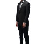 Black Closure Collar Tailcoat with Grey Waistcoat