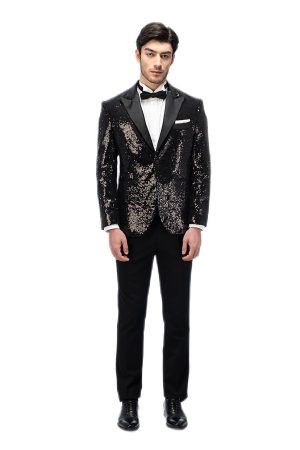 2-piece of Black Sparkling Closure Collar Tuxedo