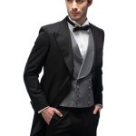 Black Closure Collar Tailcoat with Grey Waistcoat
