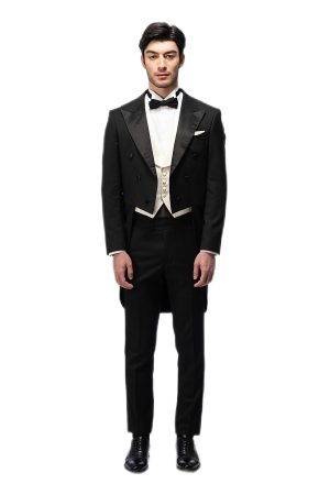 Black Closure Collar Tailcoat with White Waistcoat