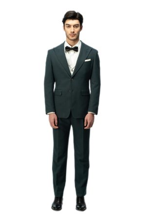 Hunter Green Closure Collar with White Vest Suit