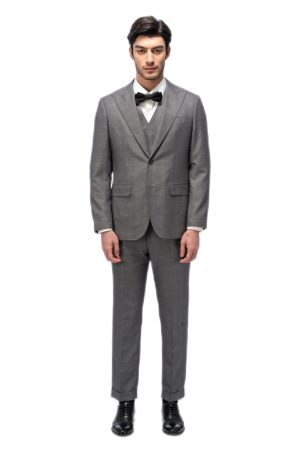 Grey Plaid Closure Collar Suit