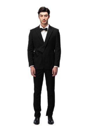 Classic Black Peak-Cut Closure Collar Suit