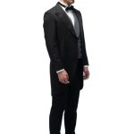 Black Closure Collar Tailcoat with Grey Waistcoat