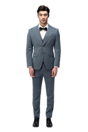Slate Blue Closure Collar Suit