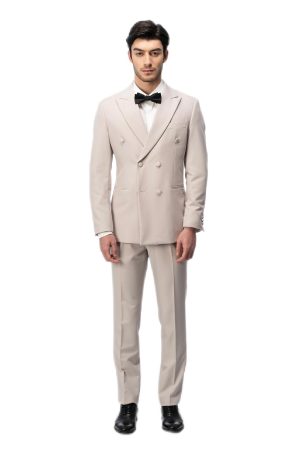 Light Brown Closure Collar Double Breasted Suit