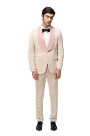 Creamy with Pink Shawl Collar Suit