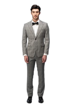 Grey Grid Flat Collar Suit