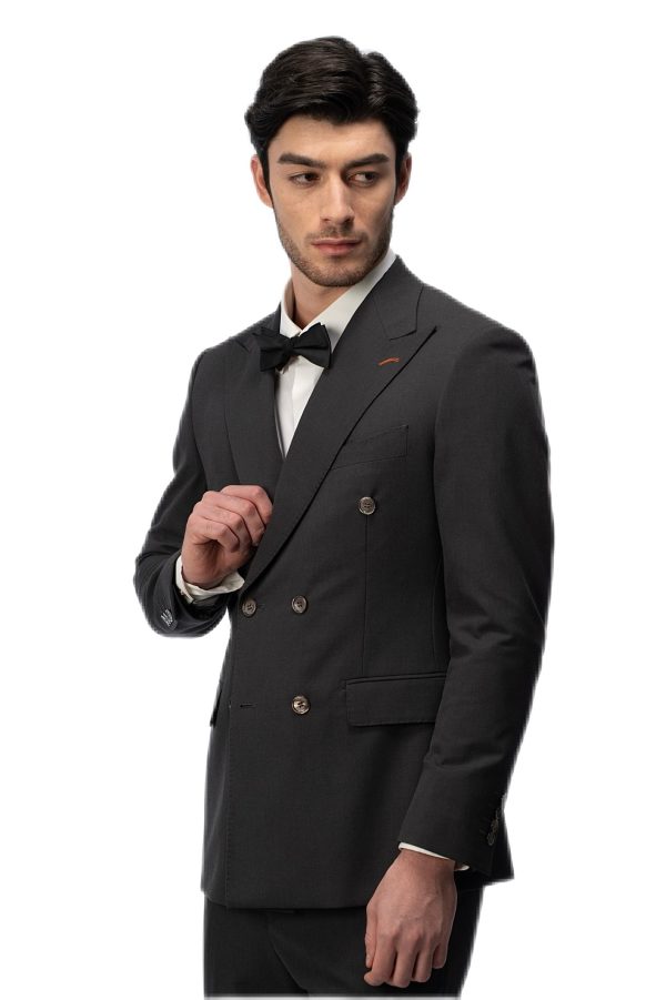 Dark Grey Closure Collar Double Breasted Suit