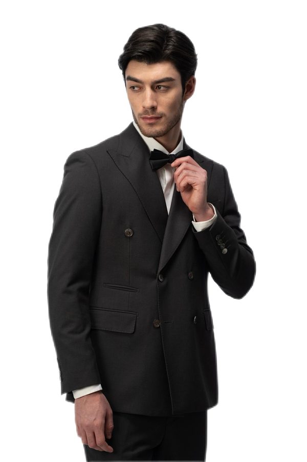 Dark Grey Closure Collar Double Breasted Suit