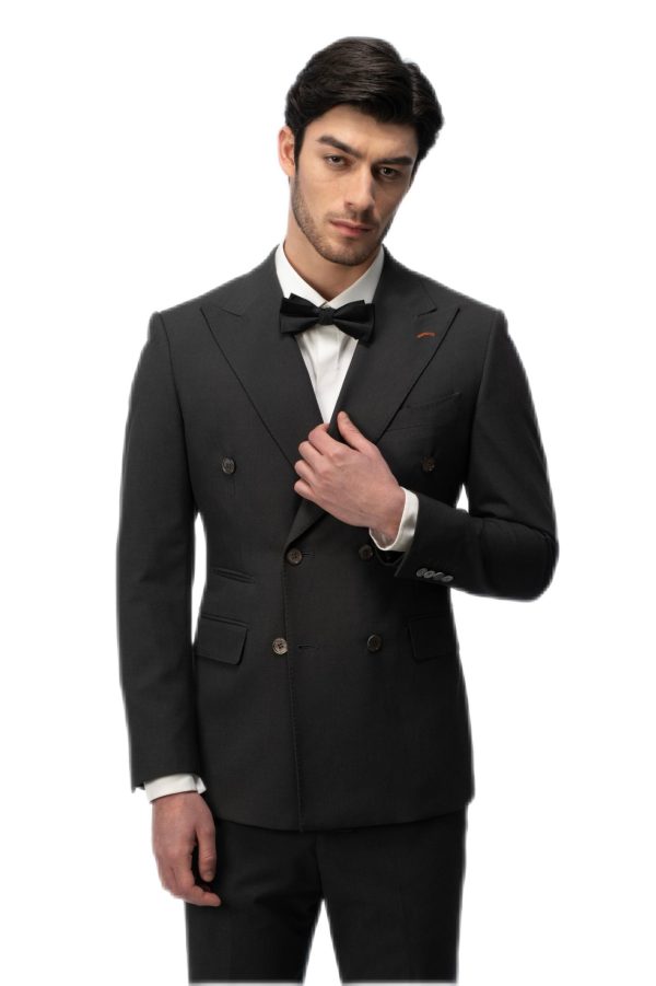Dark Grey Closure Collar Double Breasted Suit