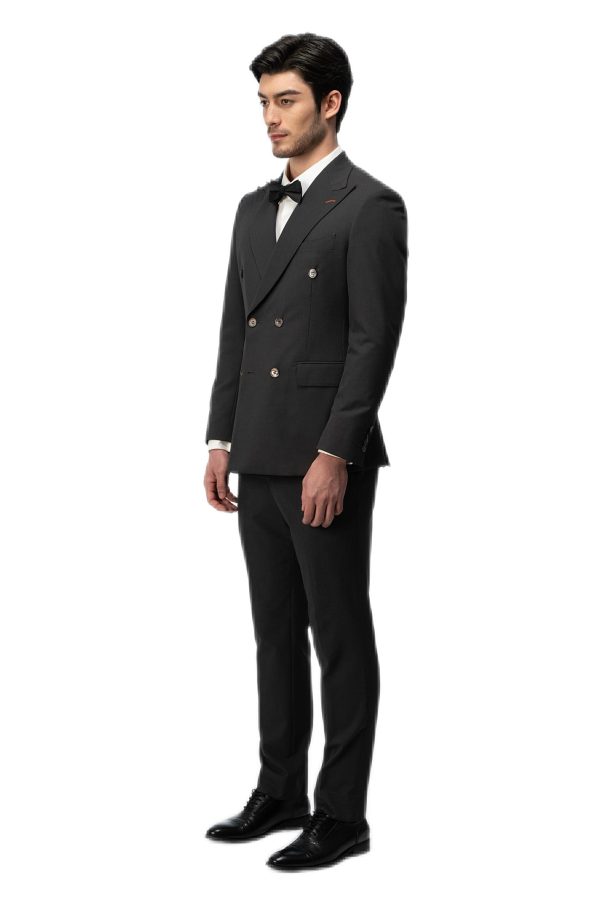 Dark Grey Closure Collar Double Breasted Suit