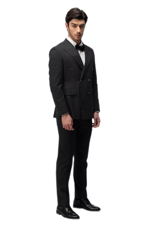 Black Striped Closure Collar Double Breasted Suit