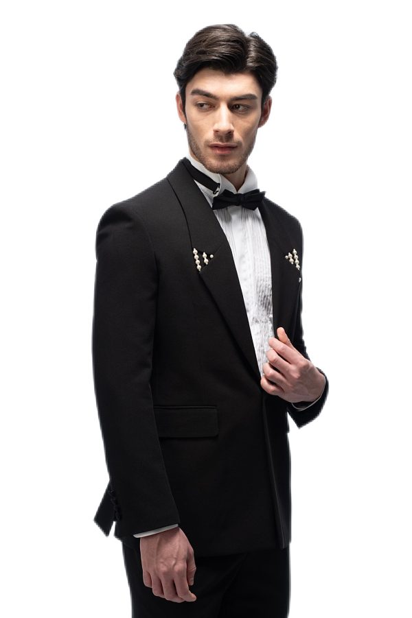 Black with Pearl Flat Collar Suit