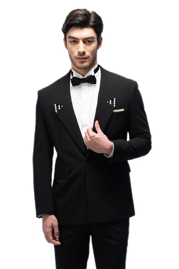 Black with Pearl Flat Collar Suit