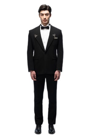 Black with Pearl Flat Collar Suit