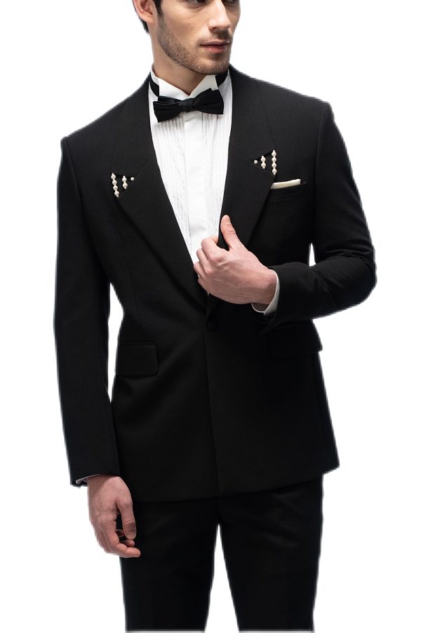 Black with Pearl Flat Collar Suit