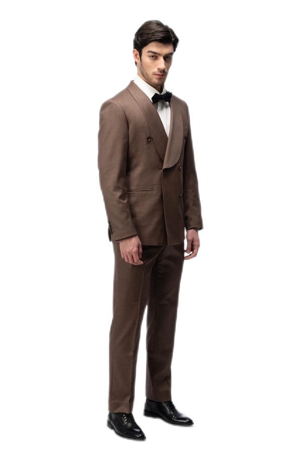 Dark Brown Shawl Collar Double Breasted Suit