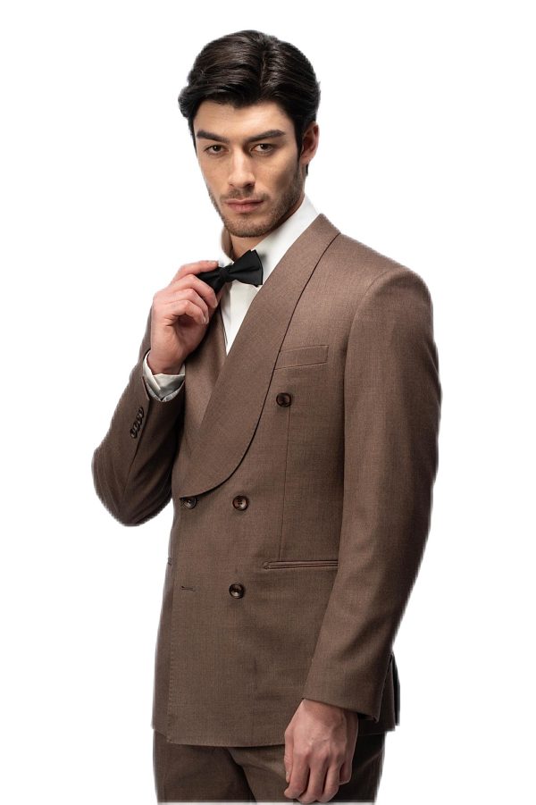 Dark Brown Shawl Collar Double Breasted Suit