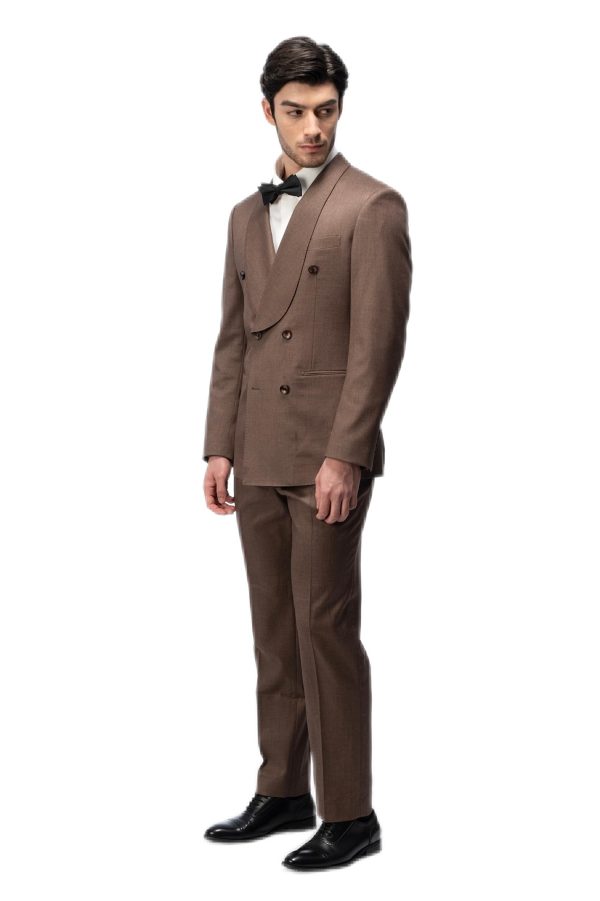 Dark Brown Shawl Collar Double Breasted Suit