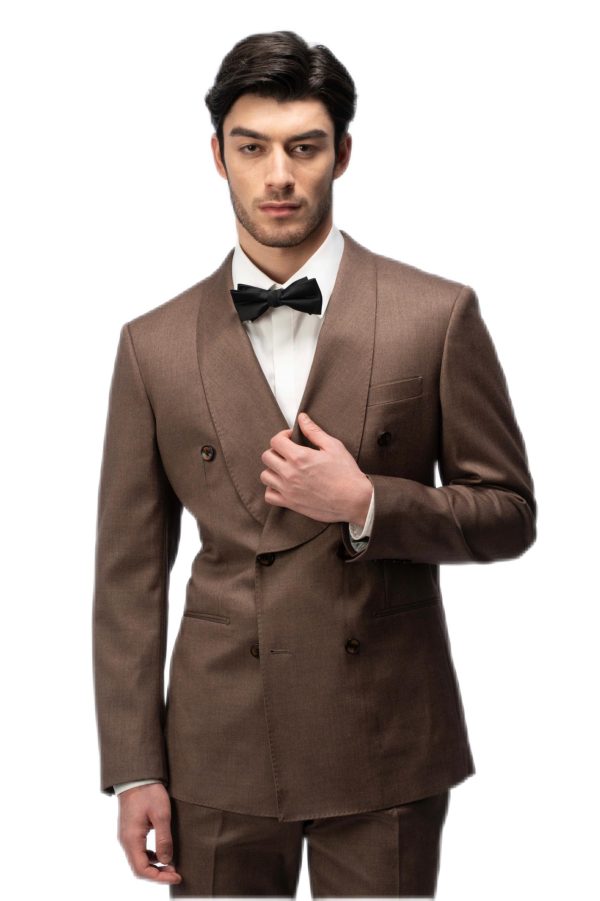 Dark Brown Shawl Collar Double Breasted Suit