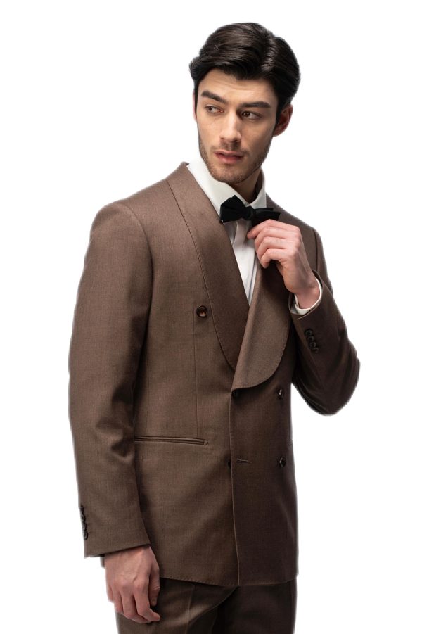 Dark Brown Shawl Collar Double Breasted Suit