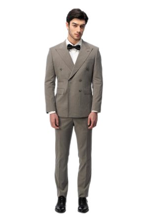 Taupe Closure Collar Double Breasted Suit