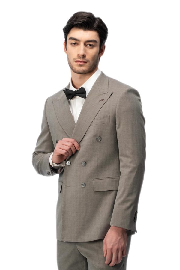 Taupe Closure Collar Double Breasted Suit