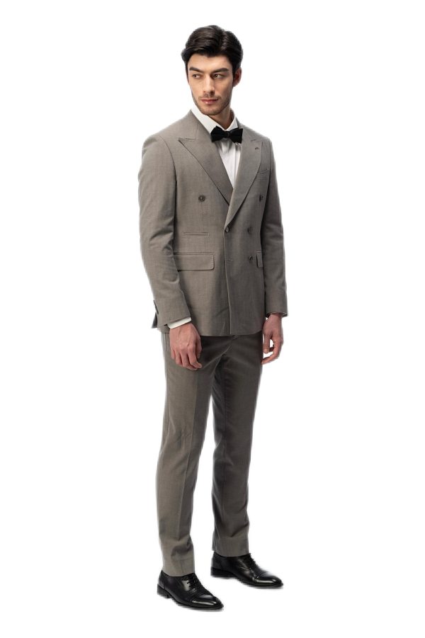 Taupe Closure Collar Double Breasted Suit