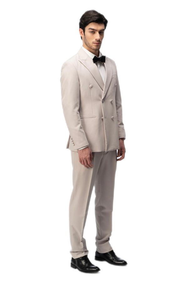 Light Brown Closure Collar Double Breasted Suit