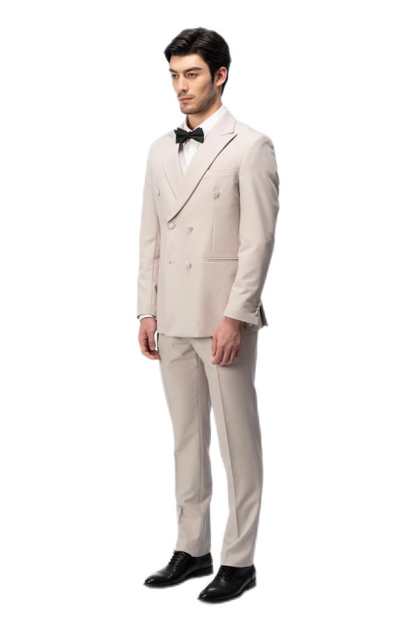Light Brown Closure Collar Double Breasted Suit