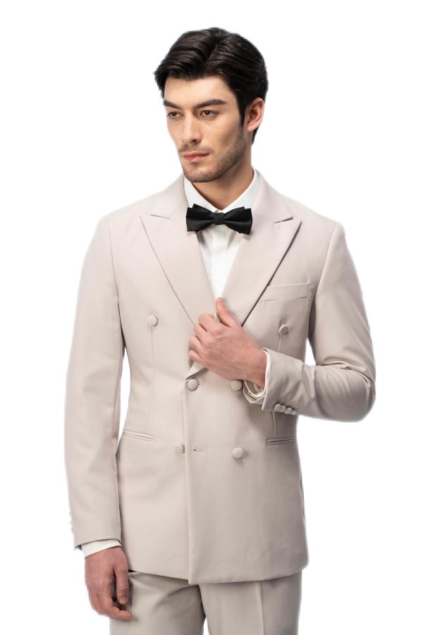 Light Brown Closure Collar Double Breasted Suit