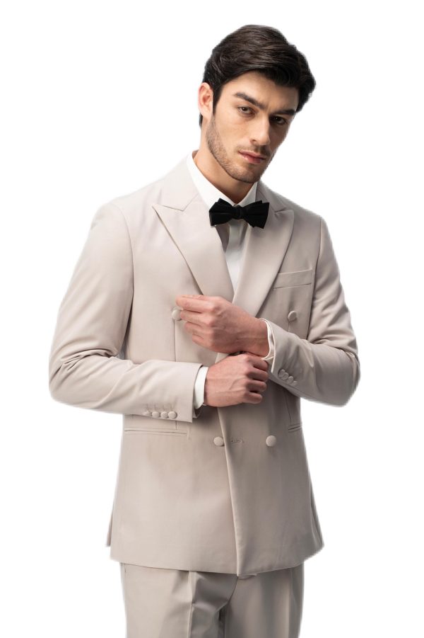 Light Brown Closure Collar Double Breasted Suit