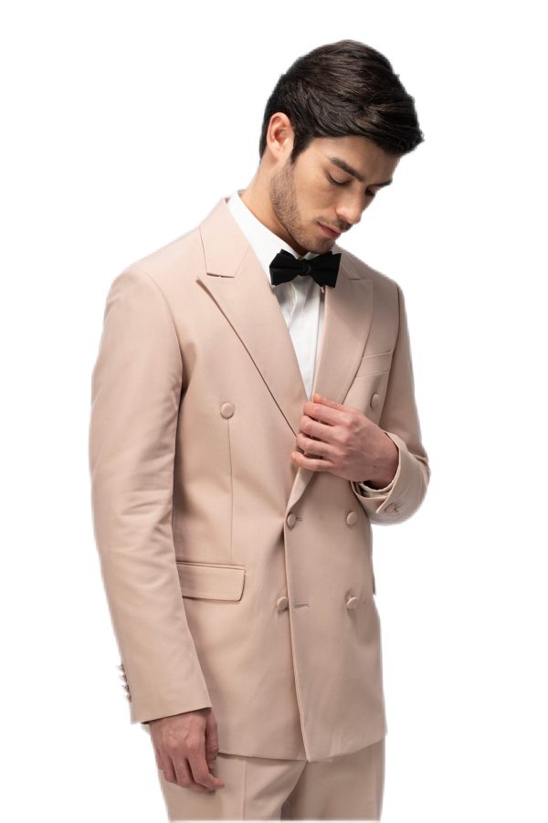 Peach Closure Collar Double Breasted Suit