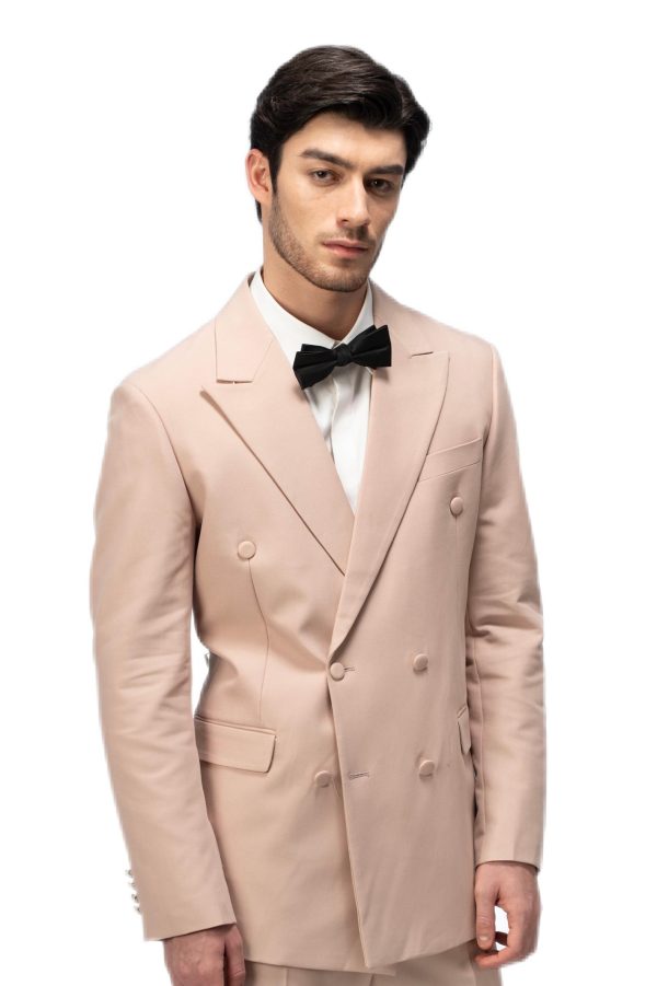 Peach Closure Collar Double Breasted Suit