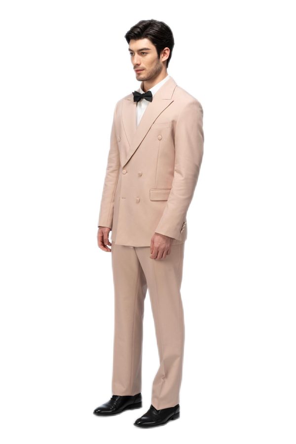 Peach Closure Collar Double Breasted Suit
