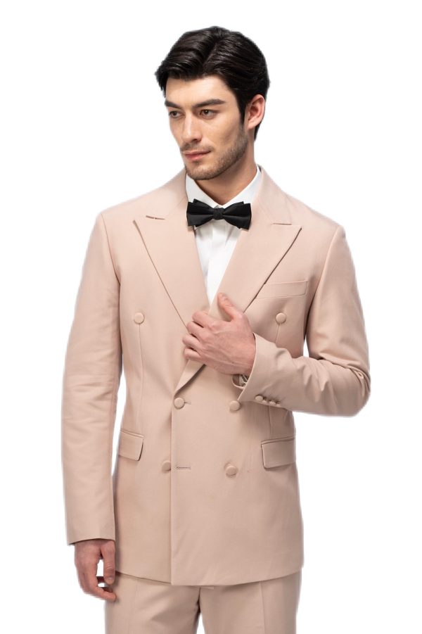 Peach Closure Collar Double Breasted Suit